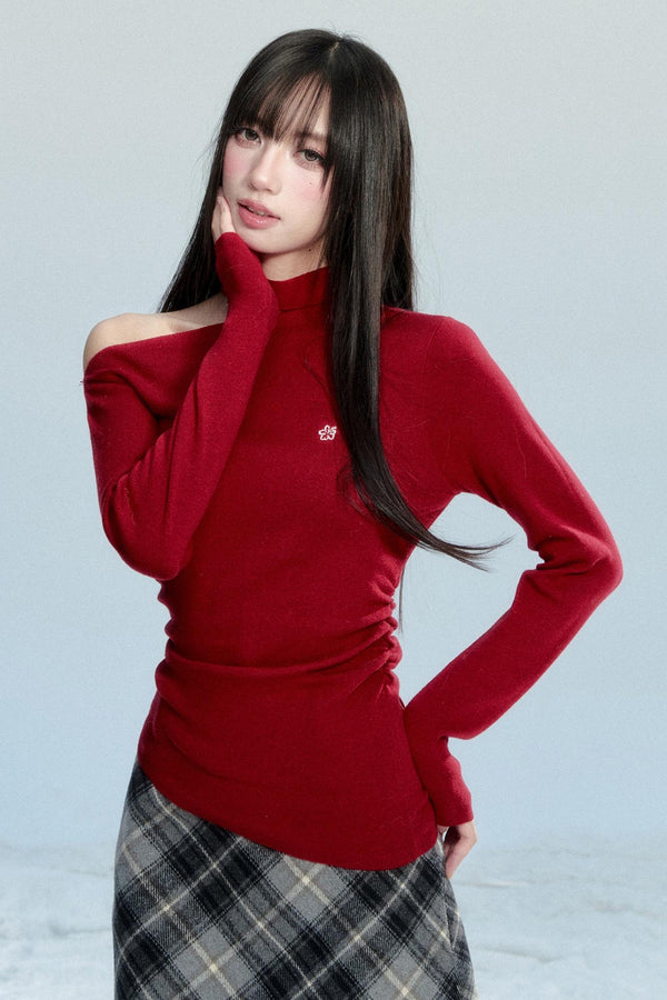 Red Off-Shoulder Knit Top