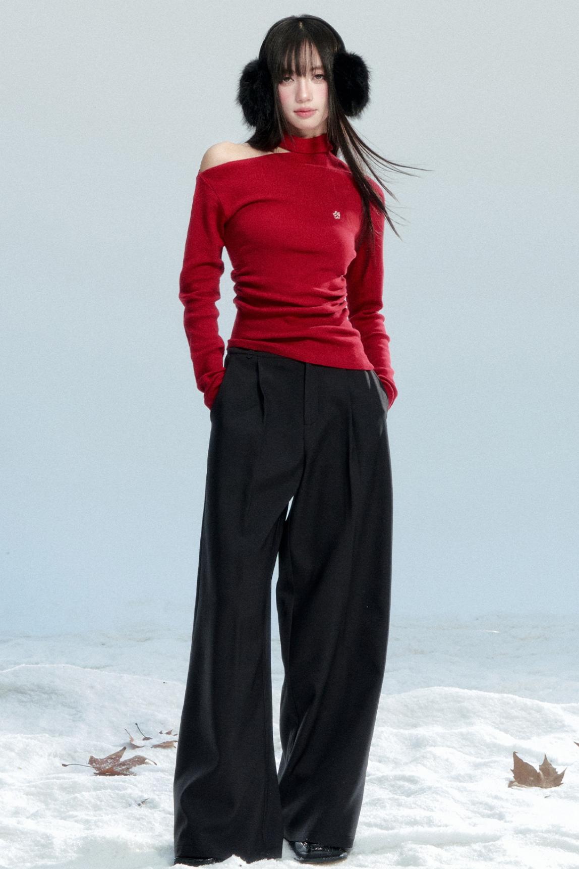 Red Off-Shoulder Knit Top