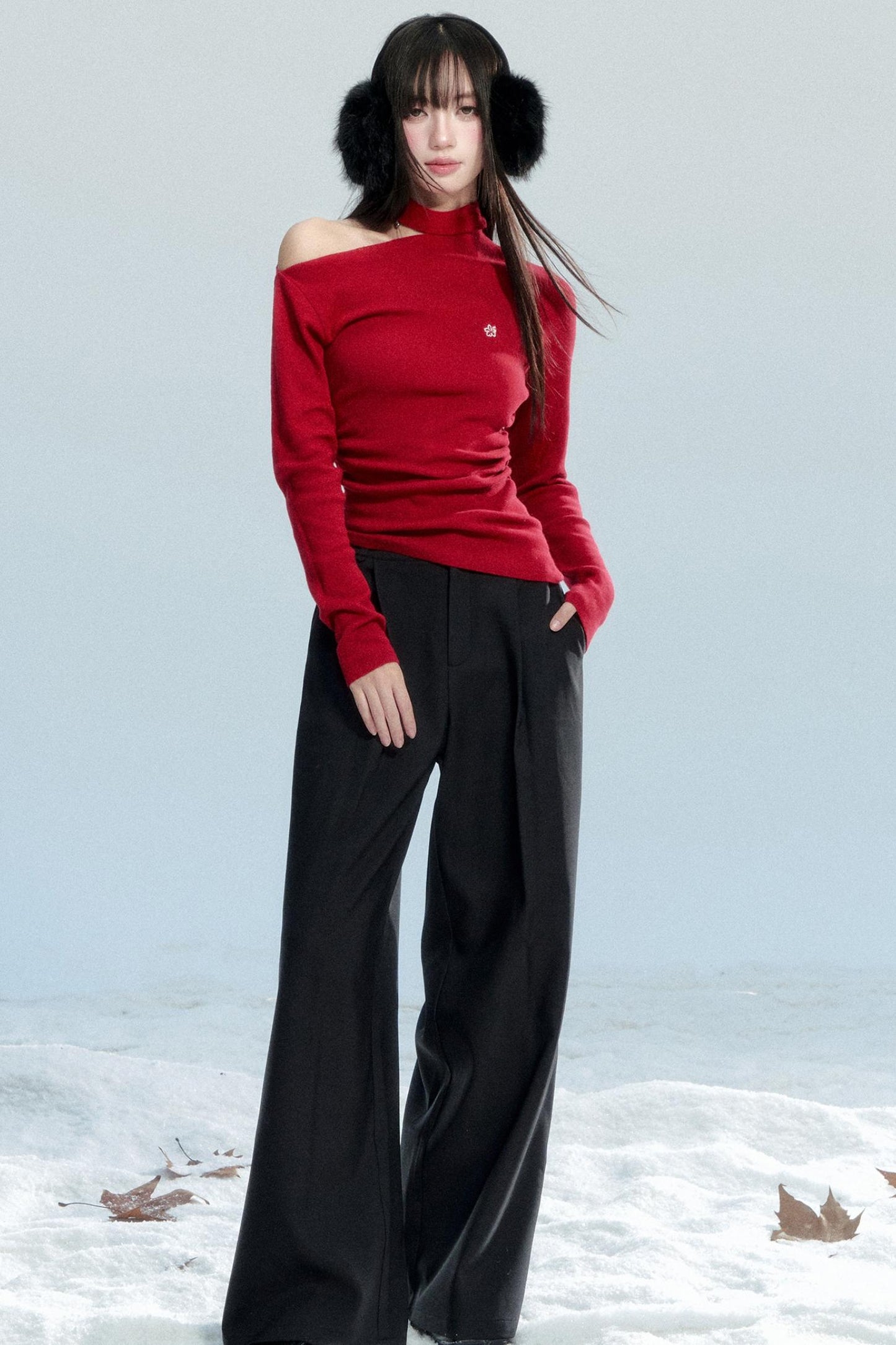 Red Off-Shoulder Knit Top