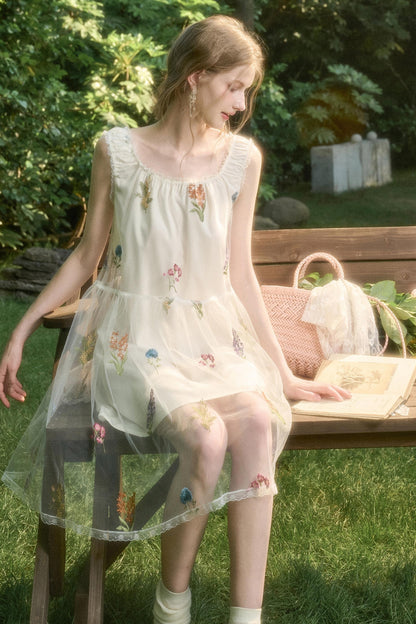 Light Sheer Floral Suspender Dress