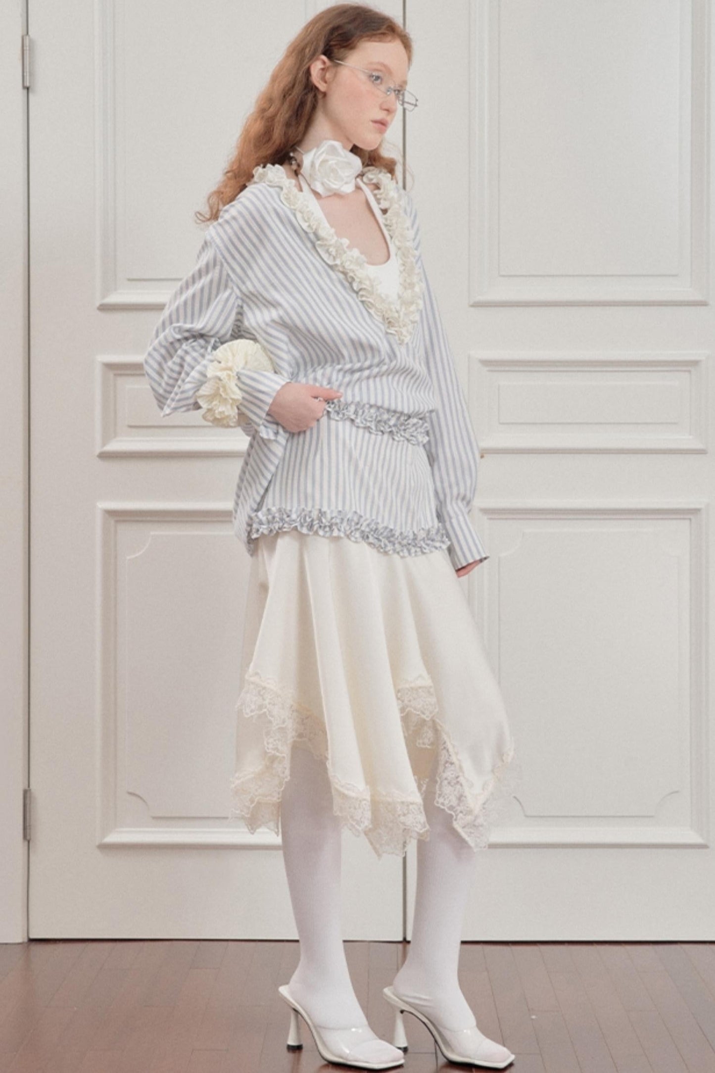 Striped Lace Half-Skirt