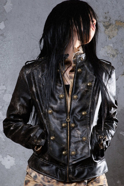 ROCK PUNK DISTRESSED LEATHER JACKET