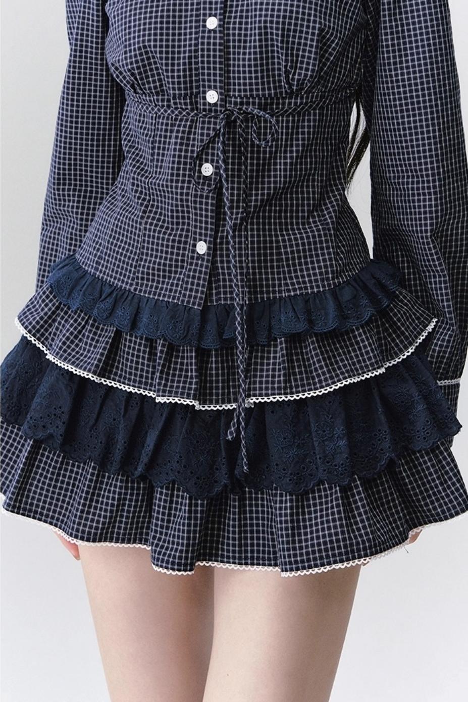 Fragile Preppy Style Shirt Skirt Set-Up