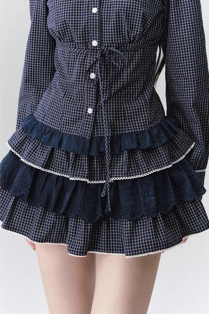Fragile Preppy Style Shirt Skirt Set-Up