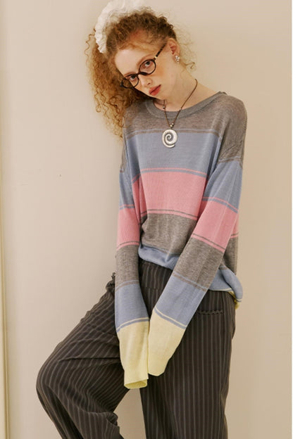 Striped Color Block Knit Top