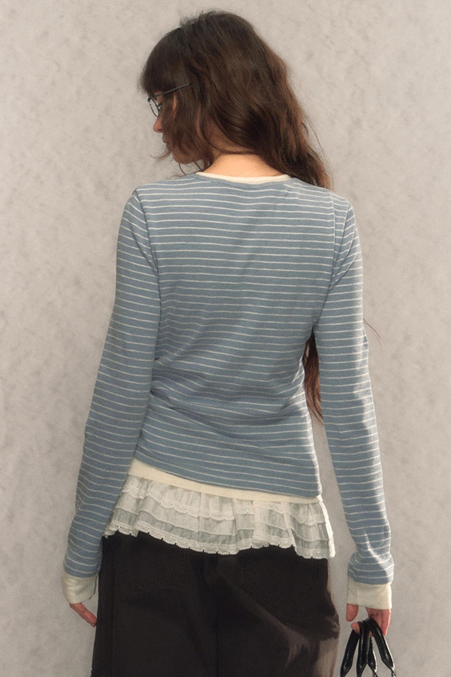 Striped Short Slim Long-Sleeved Top