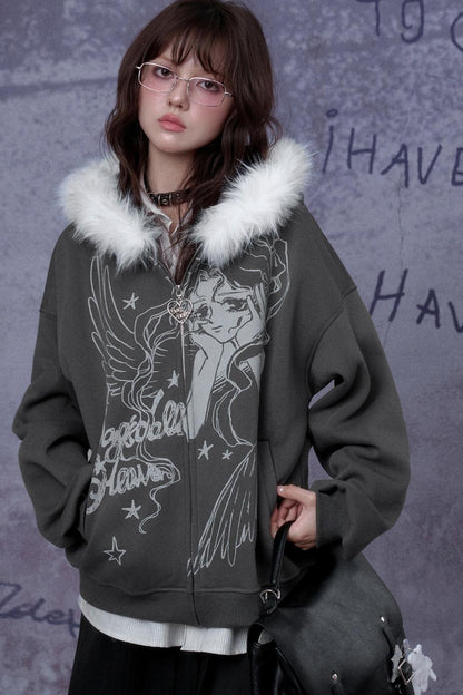 Angel Manga Print Fleece Jacket