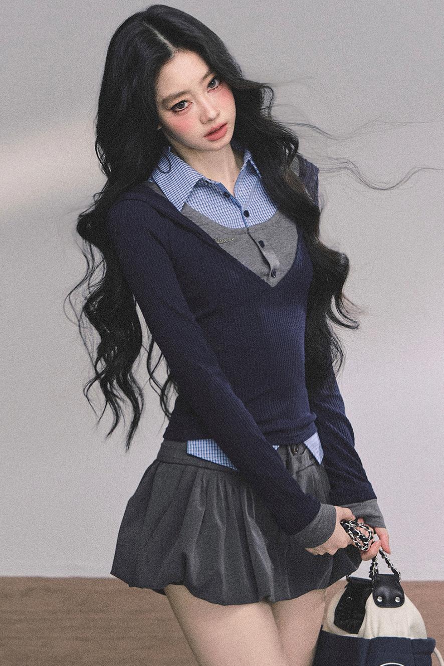 Autumn Plaid Knitted Polo Shirt