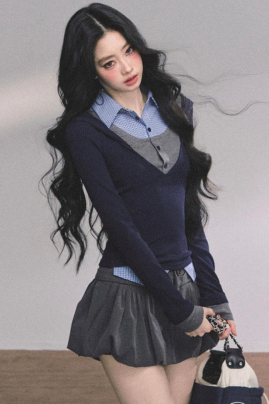 Autumn Plaid Knitted Polo Shirt