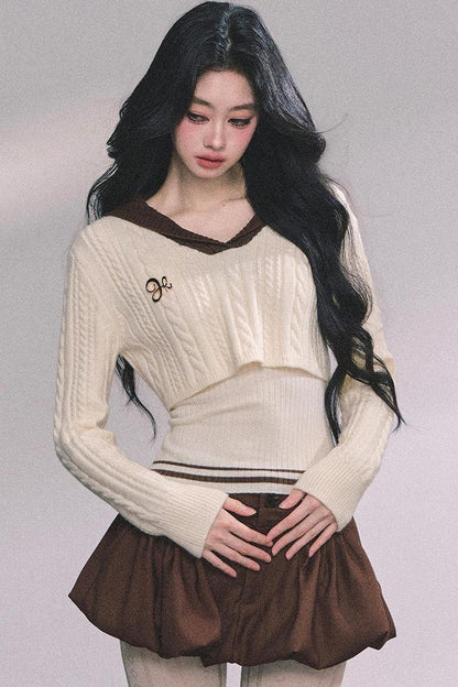 Navy Knitted Sweater Womens Top Set