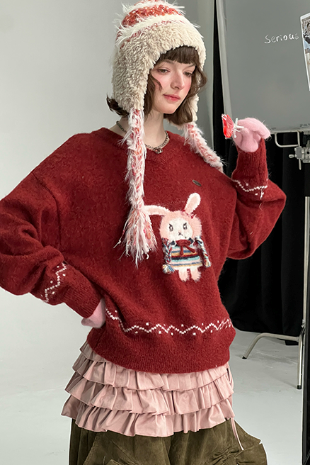 Soft Glutinous Lazy V-Neck Sweater