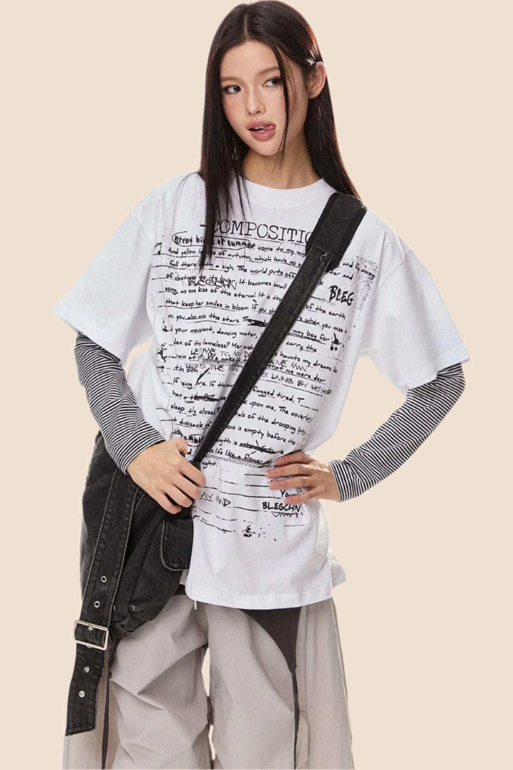 EZEK 아메리칸 레트로 타고르 시 디자인 감각 반팔 티셔츠 여성 하이스트리트 루즈 슬림 숄더 탑 트렌드 