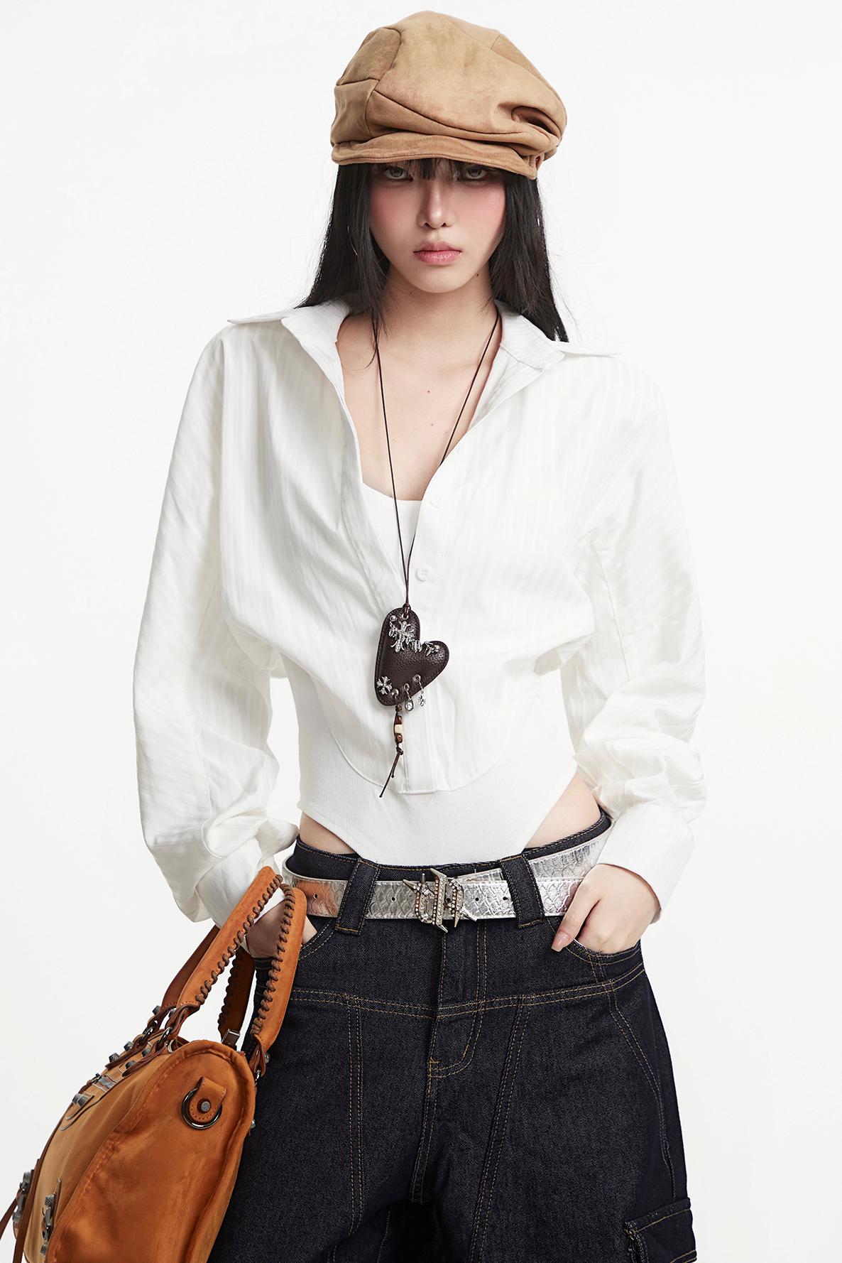 Korean Style White Two-Piece Shirt