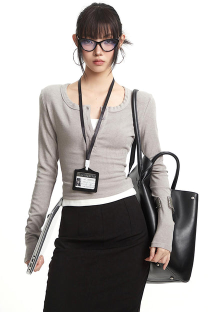 Gray Slim-Fit Two-Piece Top Set