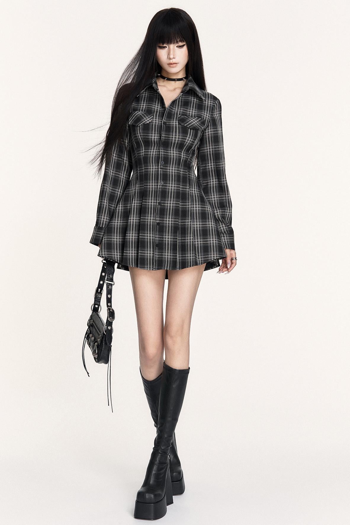 Dark Plaid Long Dress