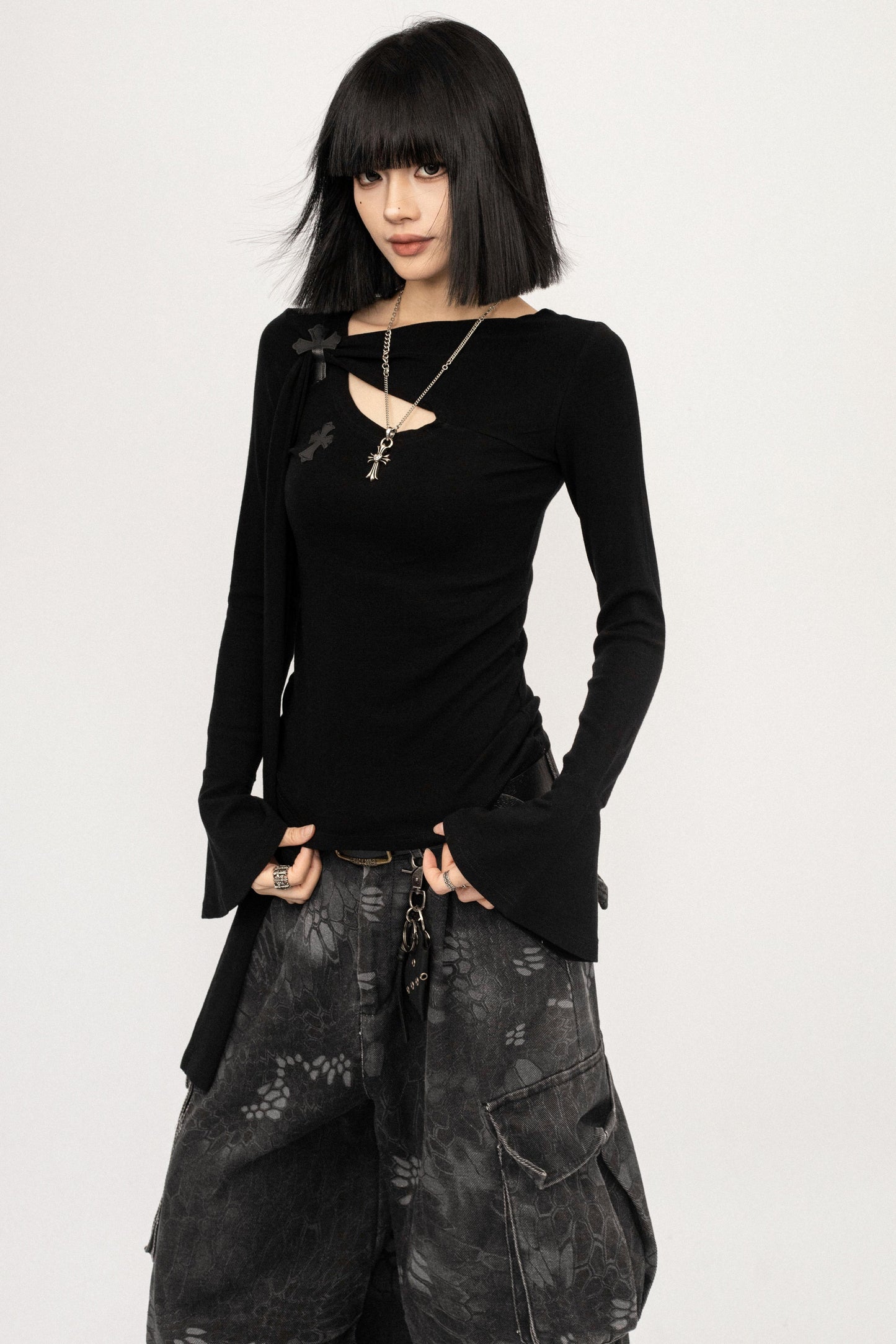 Retro Bell-Bottom Sleeve Top