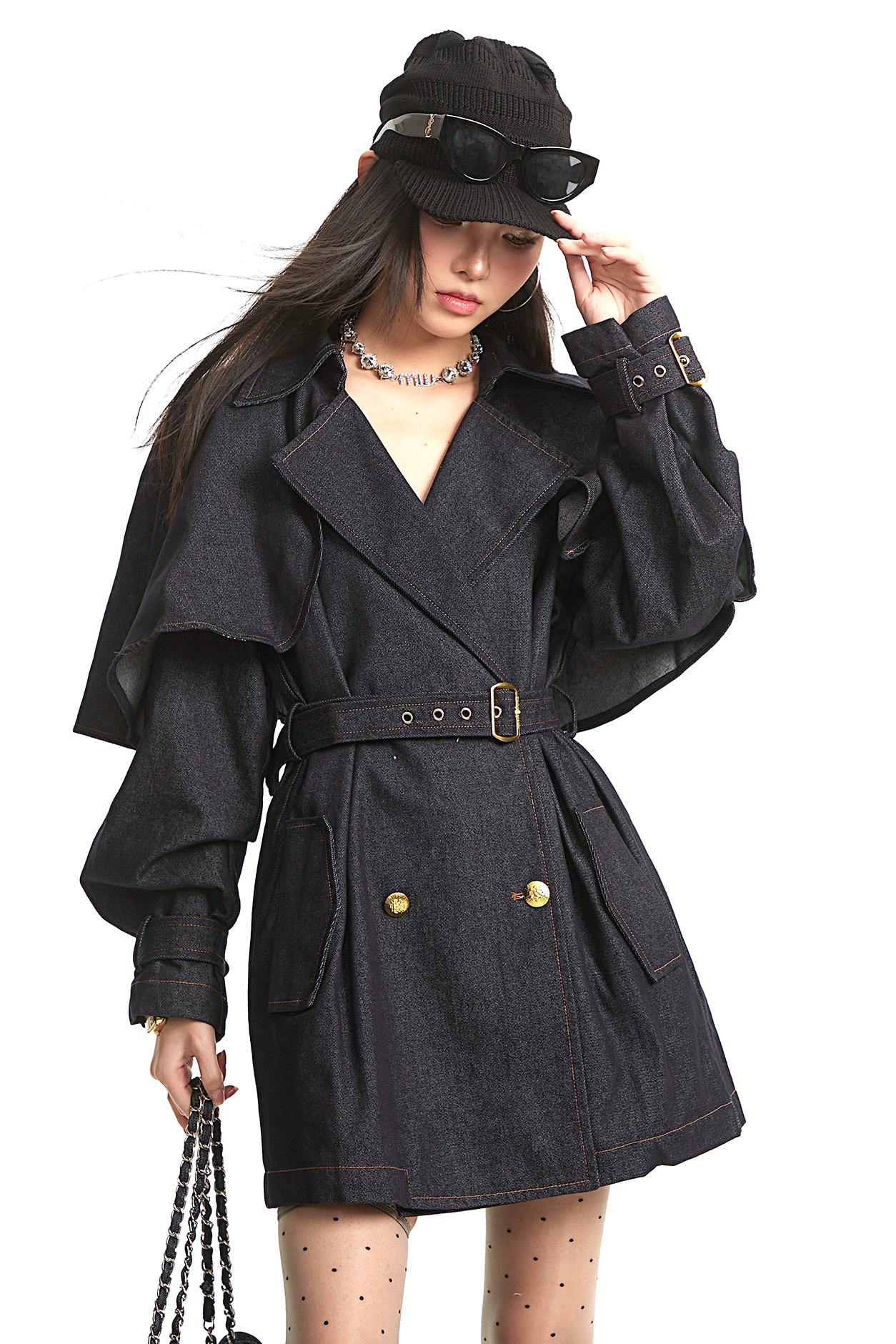 Dark Blue Denim Trench Coat