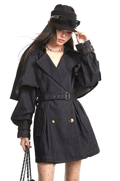Dark Blue Denim Trench Coat