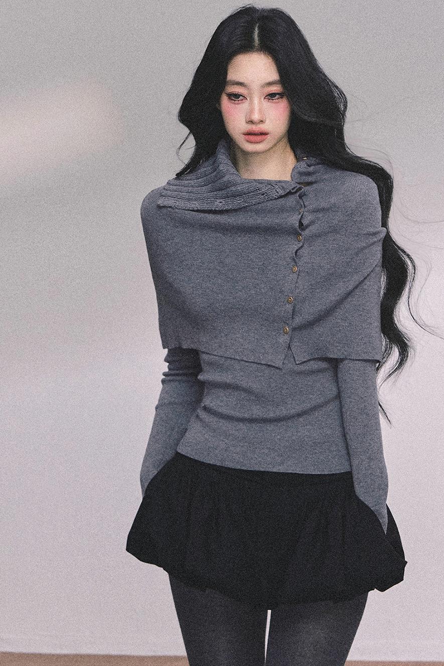 Korean Knit T-Shirt Shawl Set