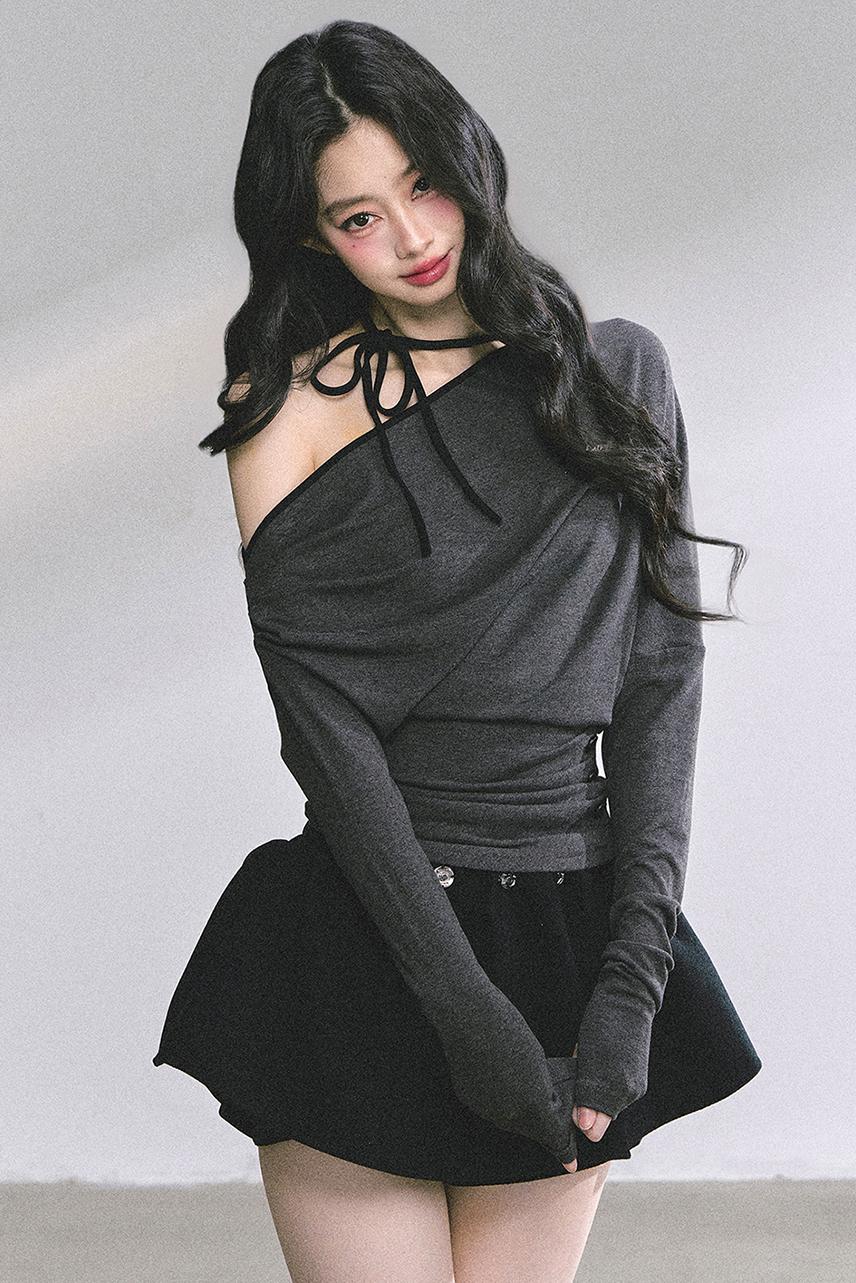 Korean Autumn Gray Halterneck Top