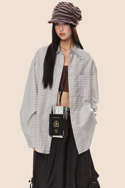 EZEK 아메리칸 레트로 더블 칼라 체크 셔츠 여성용 루즈 슬림 셔츠 재킷 봄 신상 트렌디 브랜드 