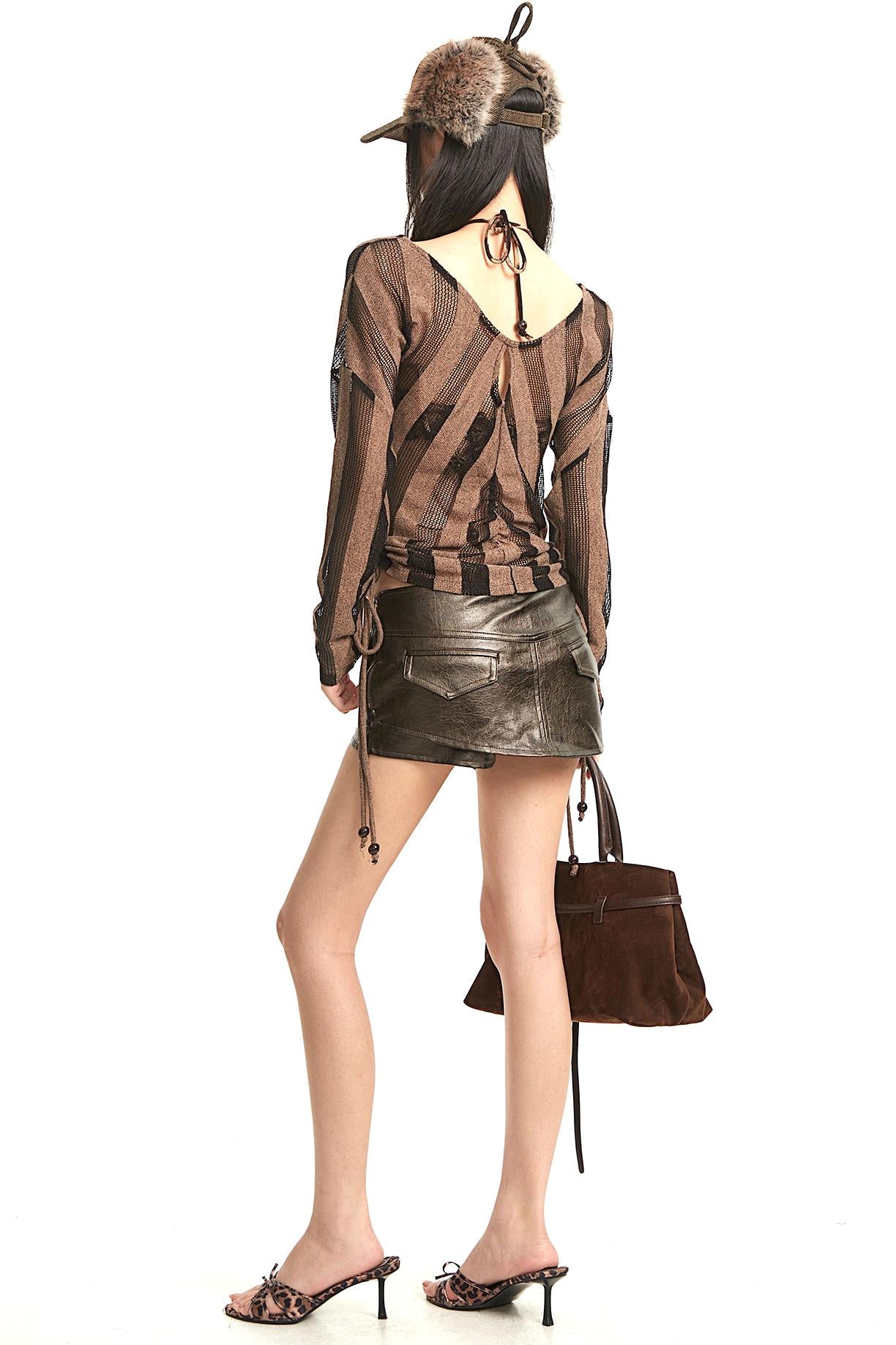 Distressed Retro Leather Skirt