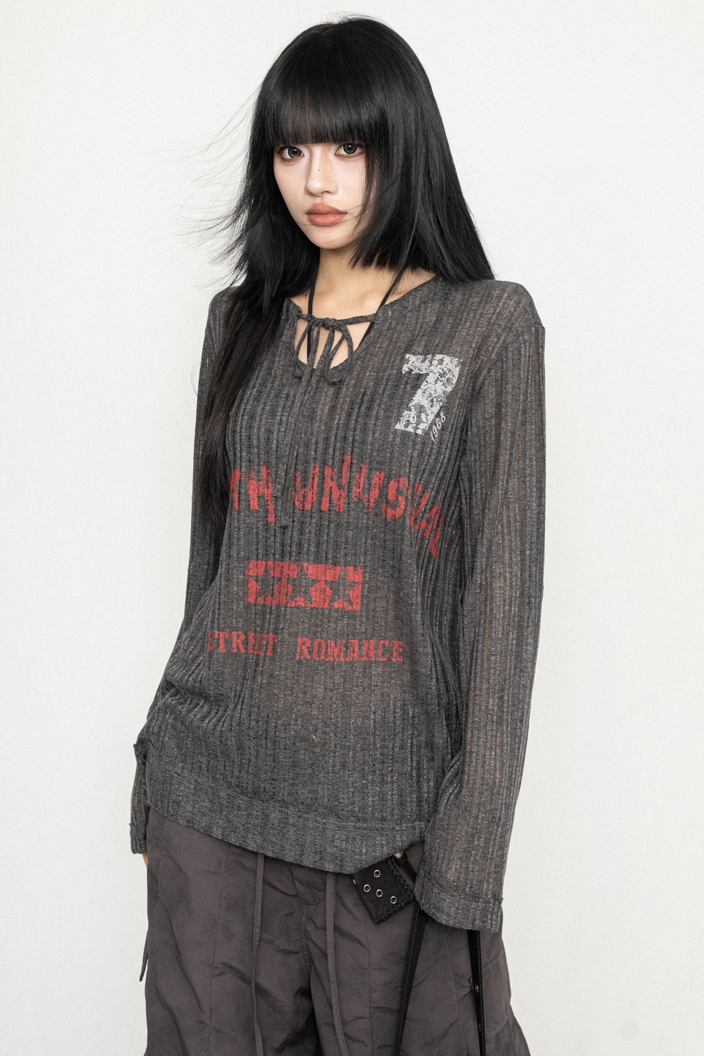 Retro Letter Print Long Sleeve Top