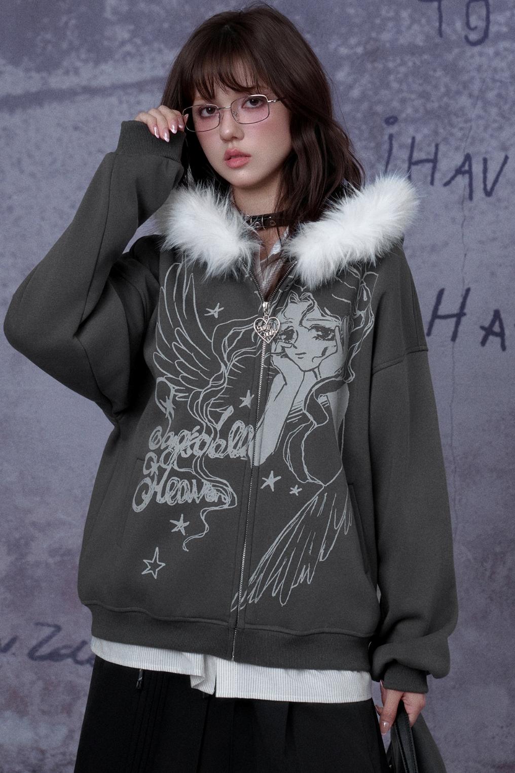 Angel Manga Print Fleece Jacket