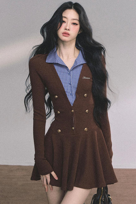 French Plaid Knitted Dress