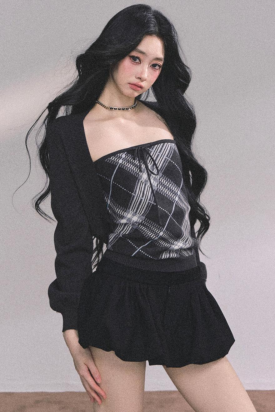 American Plaid Knitted Sweater Womens Two-Piece Set