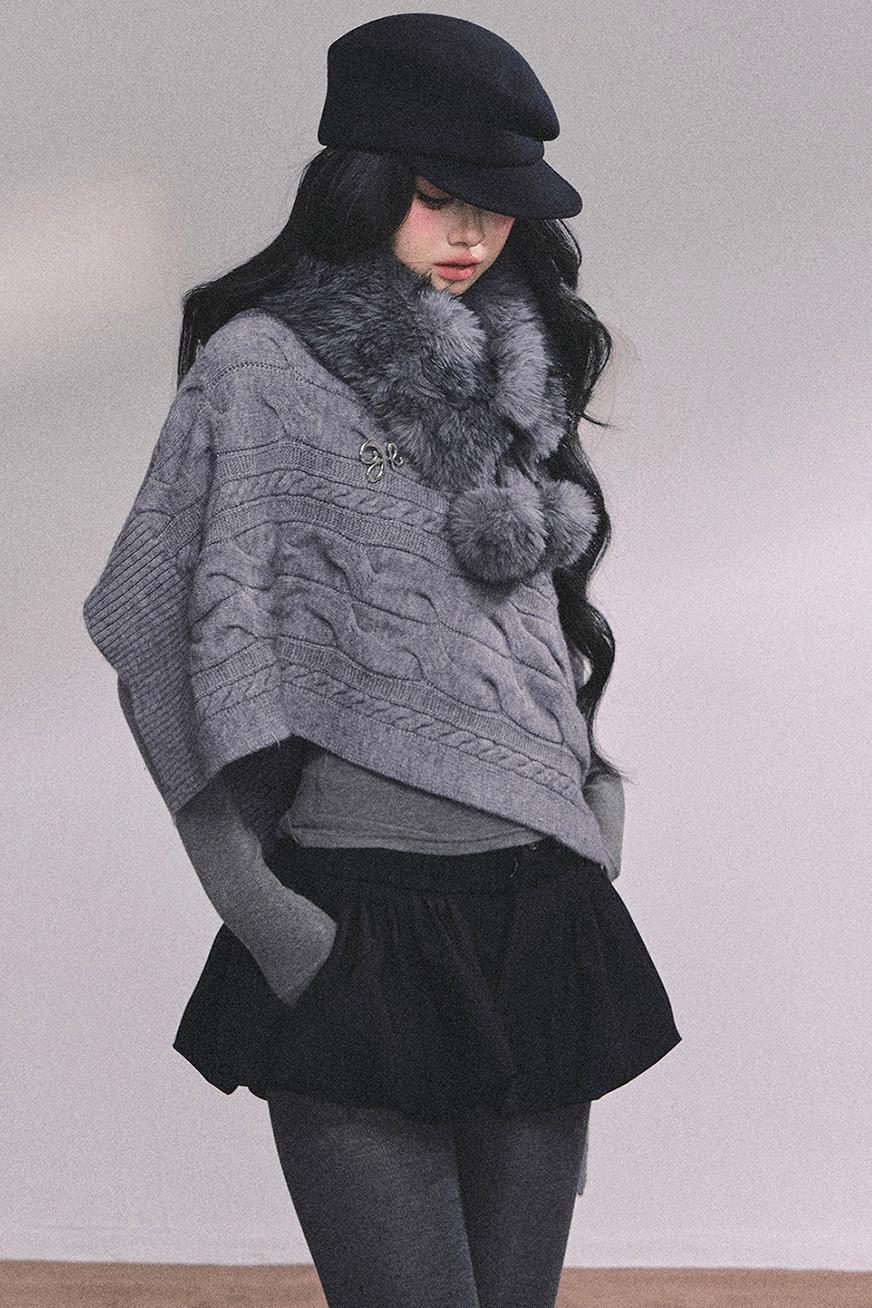 Twist Gray Knit Sweater Cloak