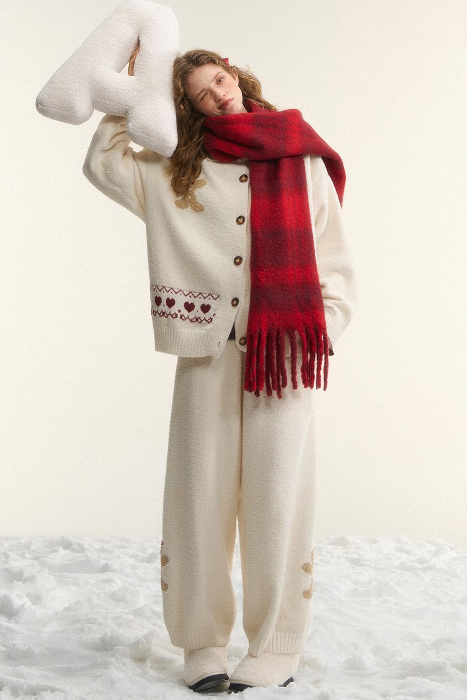 Asgony Vintage Wool Blend Red Plaid Scarf