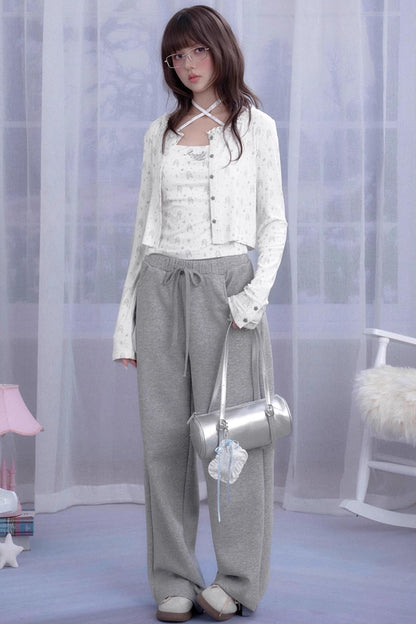 Angel Bear Print Camisole Cardigan Set-Up