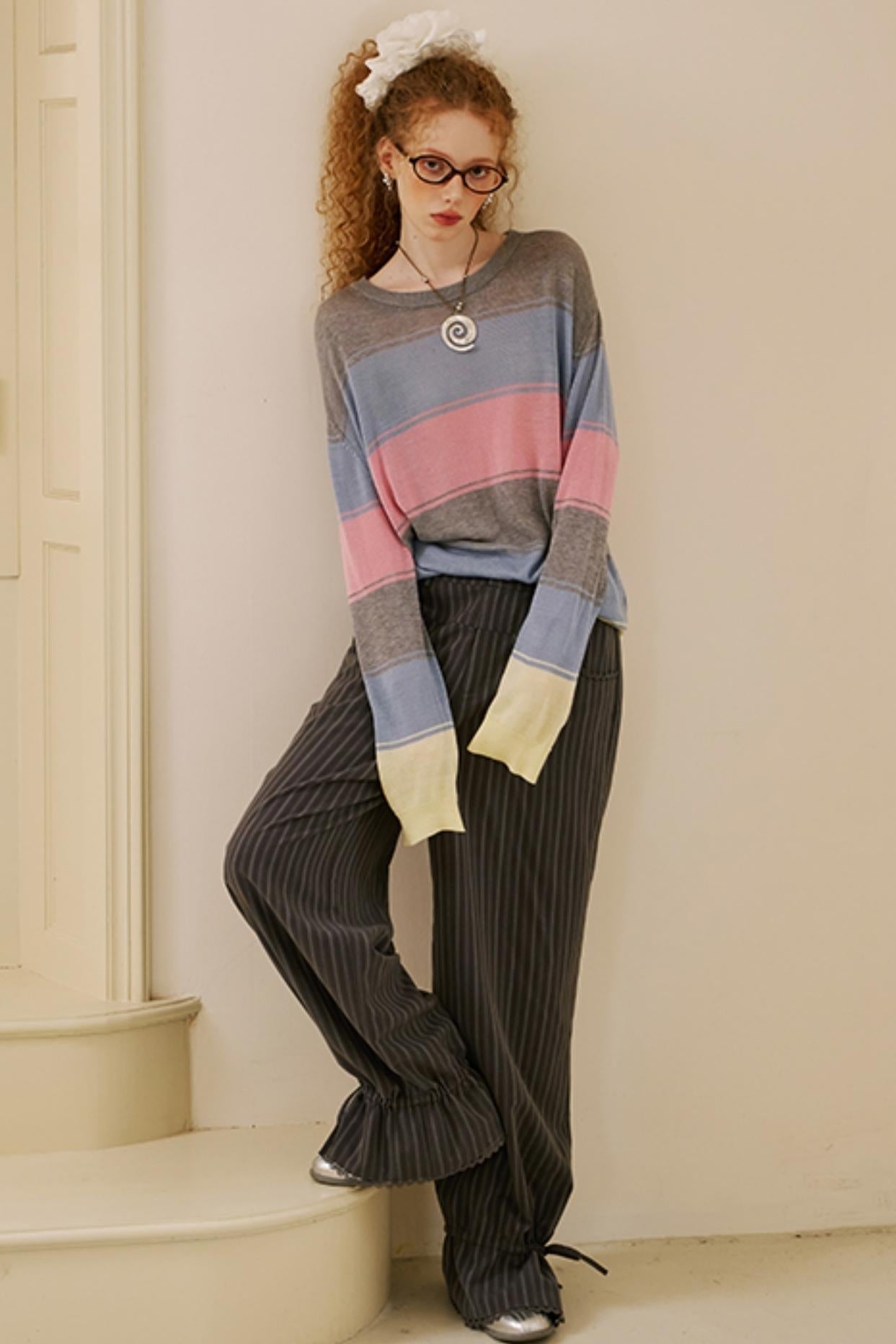 Striped Color Block Knit Top