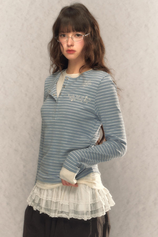 Striped Short Slim Long-Sleeved Top