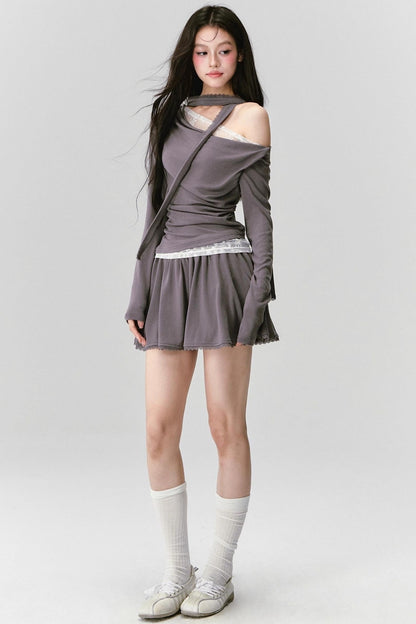 Green Lace Knit Top Skirt Set-Up