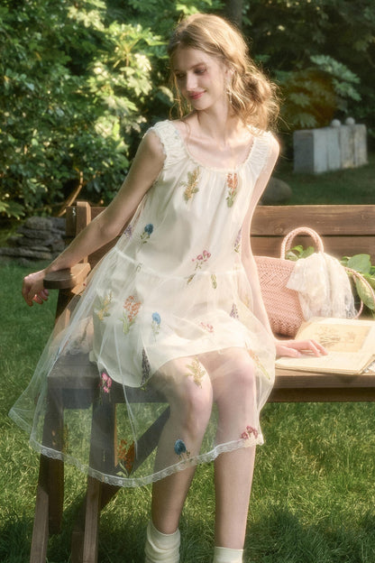 Light Sheer Floral Suspender Dress