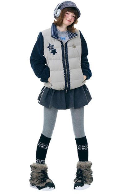 Star Print Color-Blocking Cotton Coat