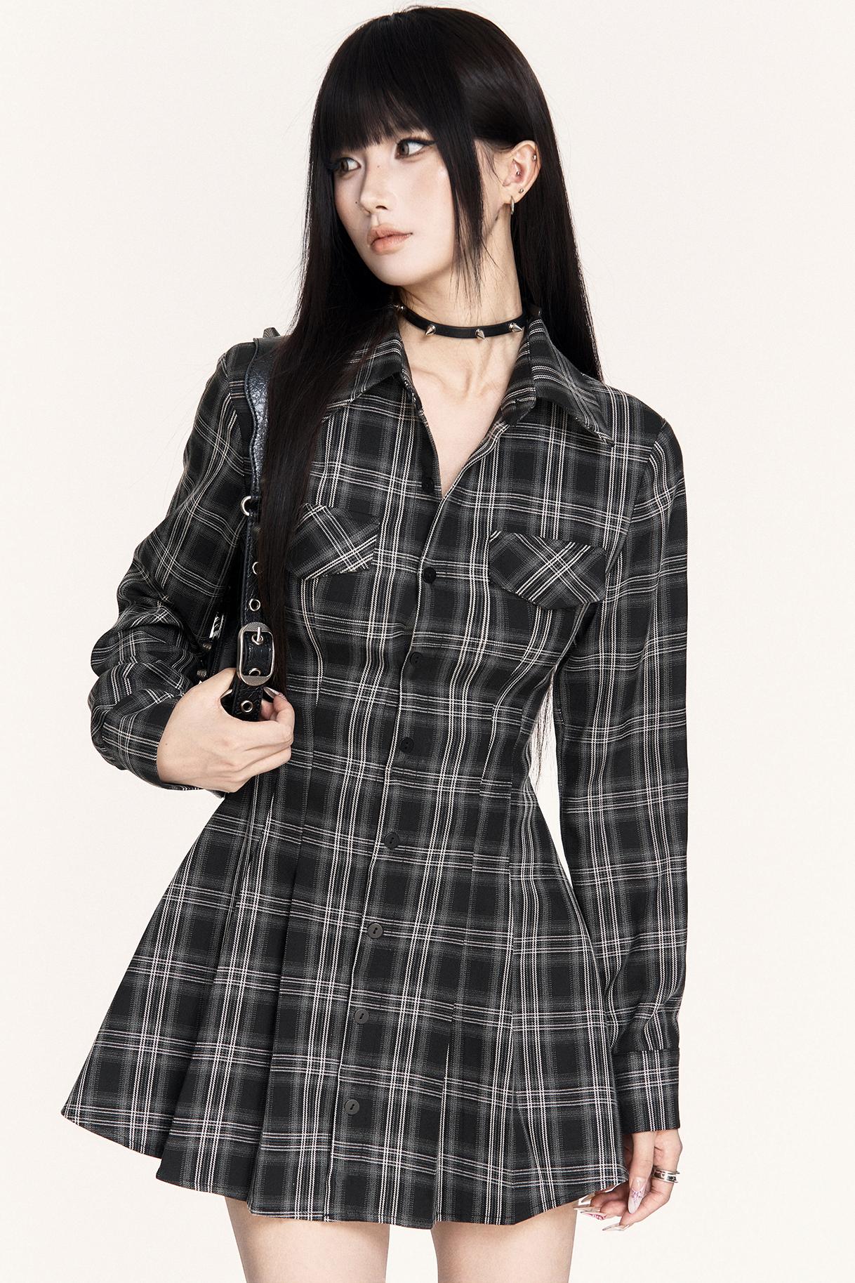 Dark Plaid Long Dress