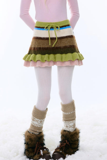 Retro Striped Knitted Skirt