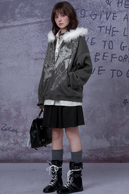 Angel Manga Print Fleece Jacket