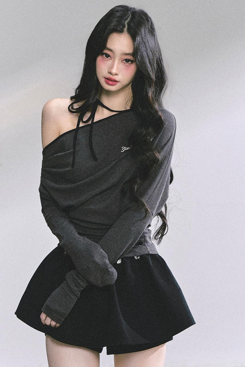 Korean Autumn Gray Halterneck Top