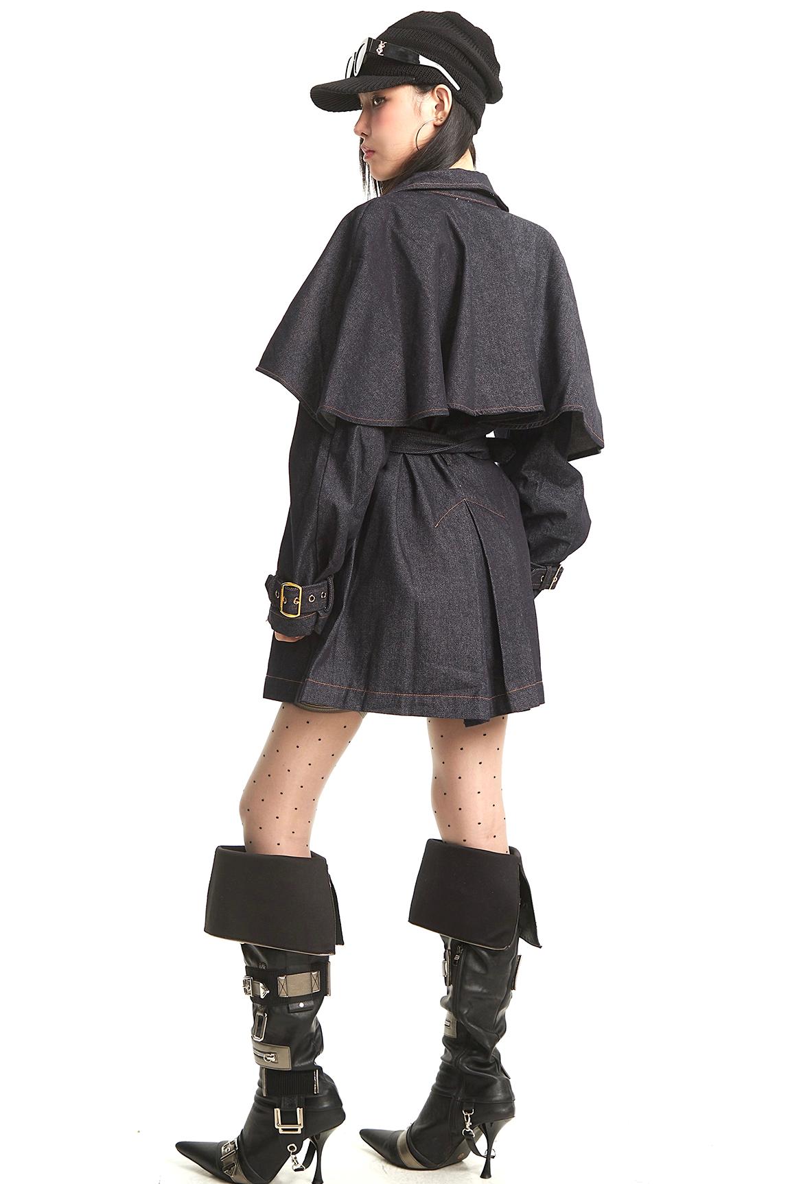 Dark Blue Denim Trench Coat