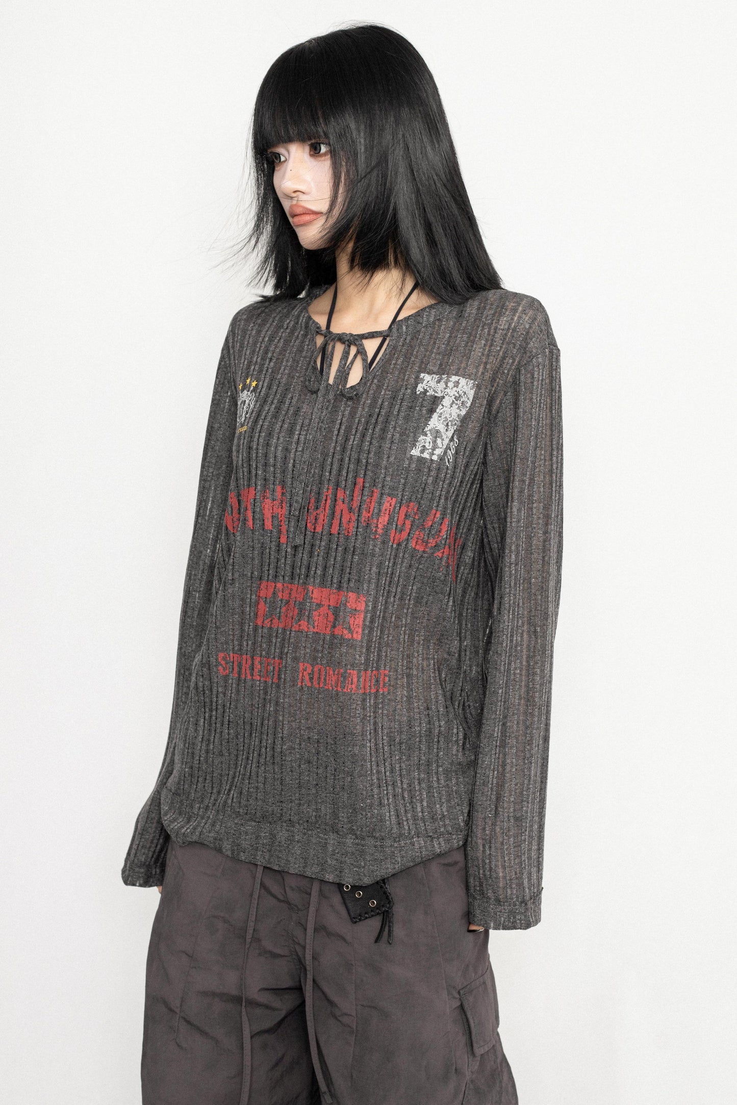 Retro Letter Print Long Sleeve Top