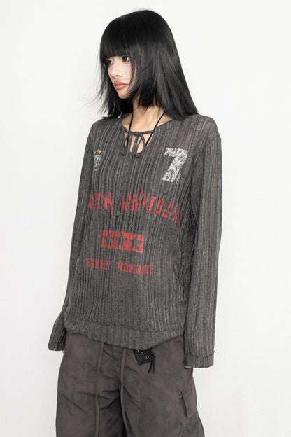 Retro Letter Print Long Sleeve Top