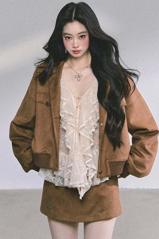 Autumn Woolen Suit Skirt Set-Up