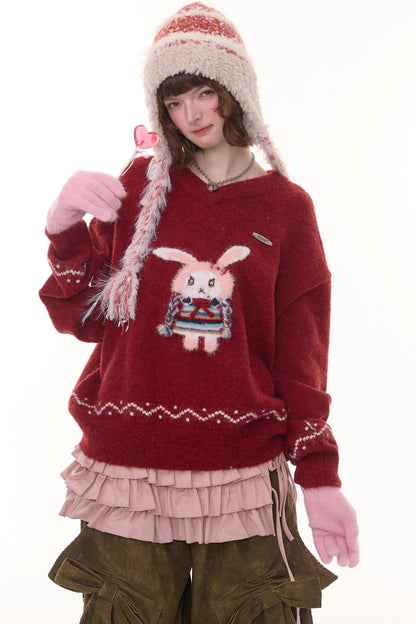 Soft Glutinous Lazy V-Neck Sweater