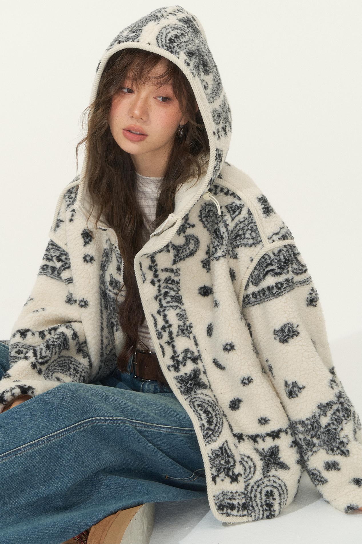 Jacquard Fleece Hooded Jacket