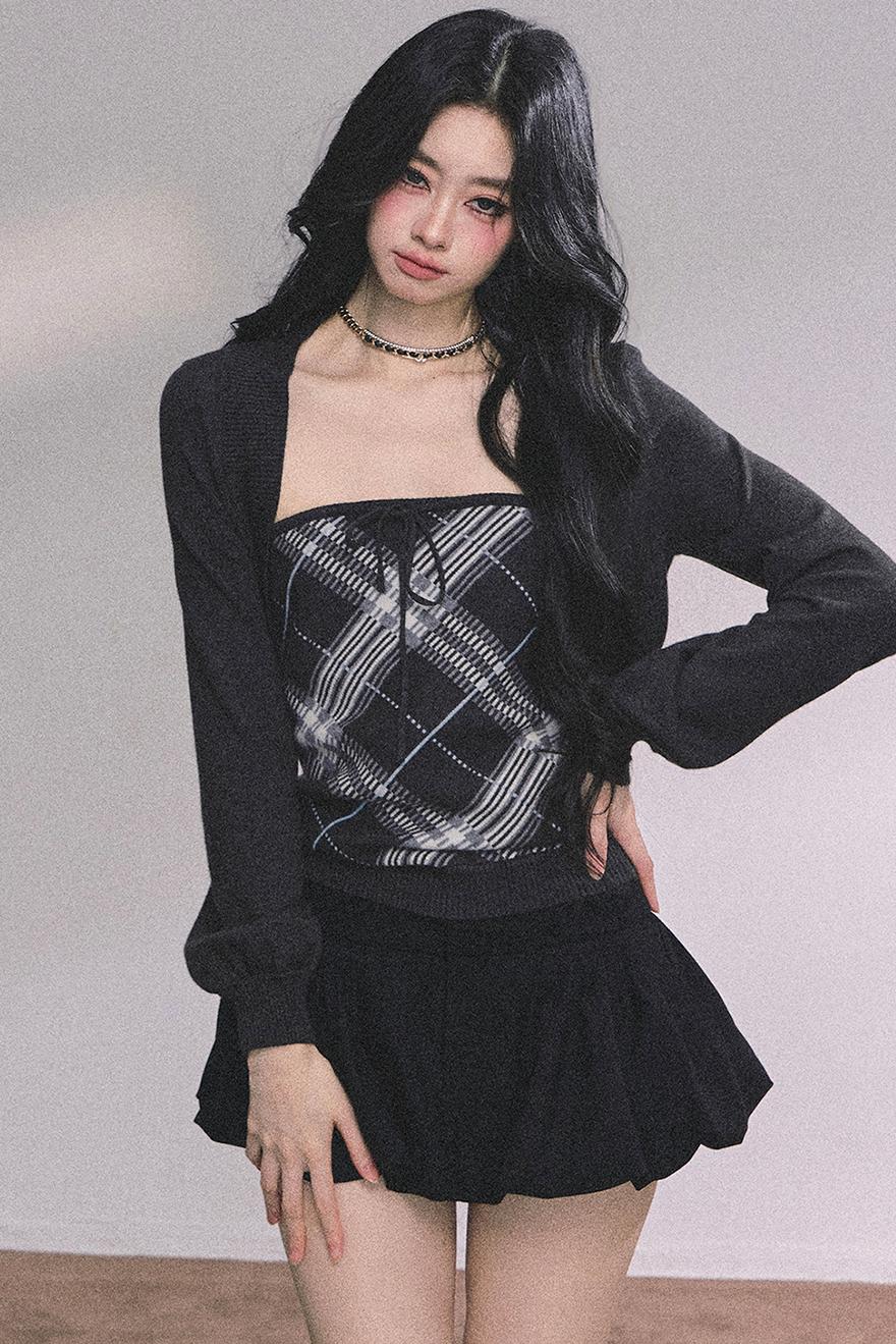 American Plaid Knitted Sweater Womens Two-Piece Set