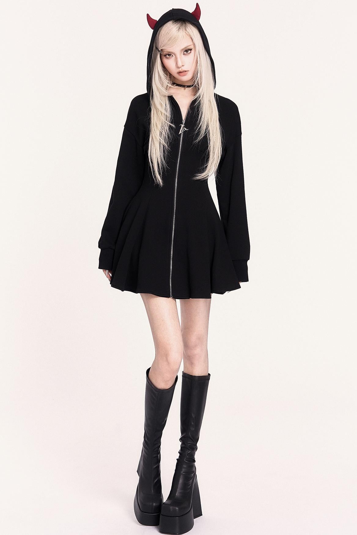 Dark Sweet Devil Hooded Dress Set-Up